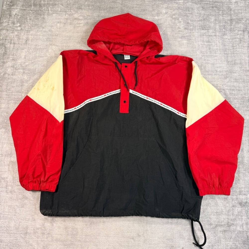 Vintage Marlboro Team Penske Jacket Mens XL Red Racing Anorak Windbreaker Hooded